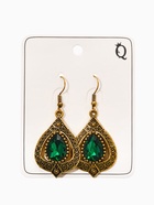 Серьги со стразами «Капля», цвет изумрудный в чернёном золоте - Фото 2