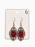 Серьги со стразми «Ажурный овал», красные в чернёном серебре (комплект 2 шт) - фото 60065329