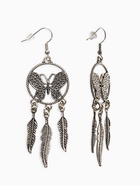 Серьги метал "Аутентичность" бабочка с перьями, цвет чернёное серебро (комплект 2 шт) - фото 60065332