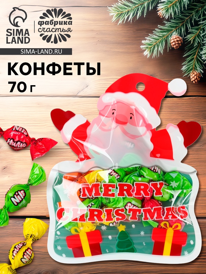Сладкий подарок конфет «Нильс» в дой-паке дед-мороз, 70 г - Фото 1