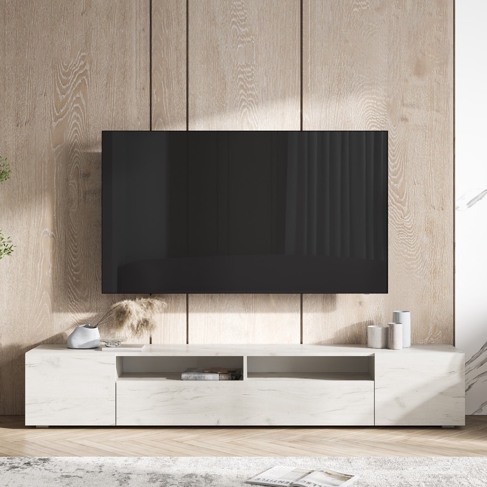 УЦЕНКА Тумба под ТВ Сити, 2000х346х330, Крафт белый - Фото 1