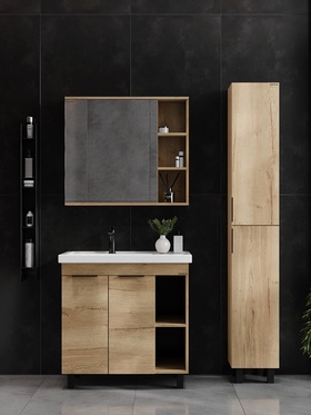 Тумба напольная Onika «Легран 80», с раковиной Кirovit «Фостер – 80», правая, цвет дуб галифакс