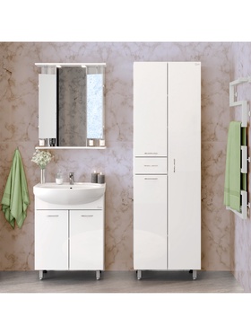 Шкаф – пенал для ванной комнаты Onika «Модерн 52», правый, с бельевой корзиной, 520×330×1900 мм, цвет белый