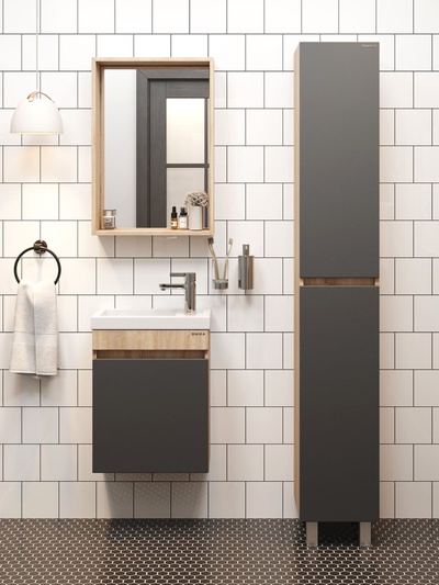 Тумба подвесная, Onika «Милтон 45», с раковиной Кirovit «Фостер – 45», цвет серый/дуб сонома