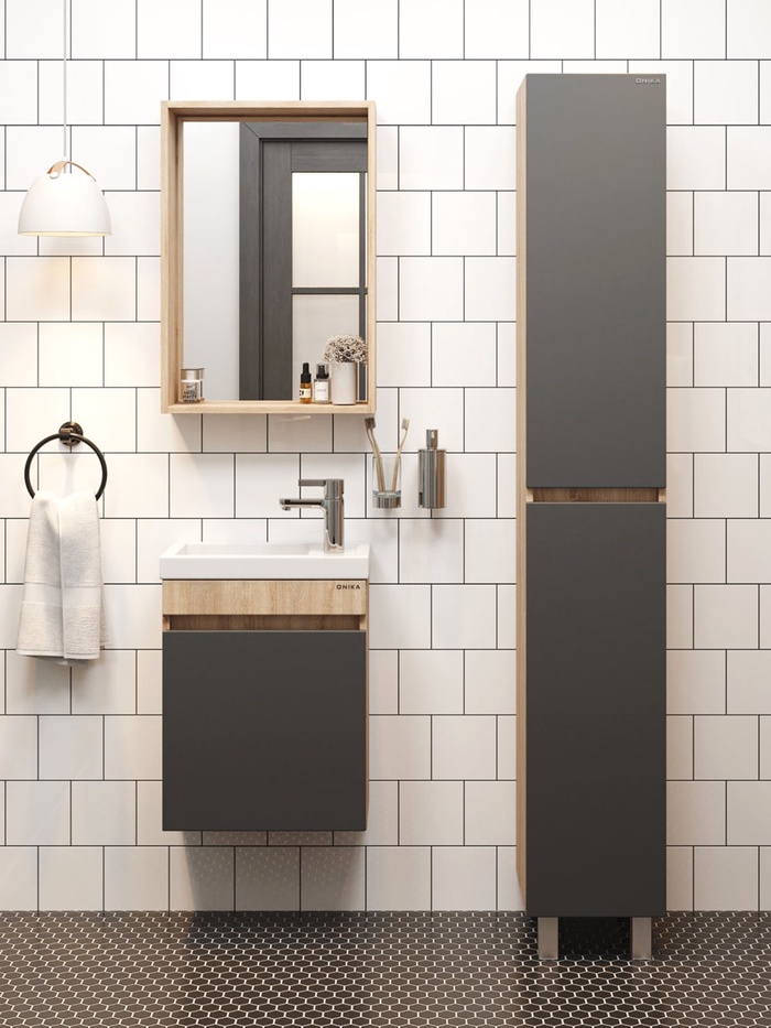 Тумба подвесная, Onika «Милтон 45», с раковиной Кirovit «Фостер – 45», цвет серый/дуб сонома - Фото 1