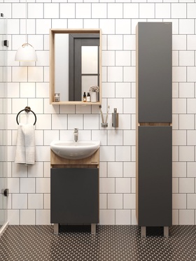 Тумба напольная Onika «Милтон 45», с раковиной Rosa «Уют – 45», цвет серый/дуб сонома