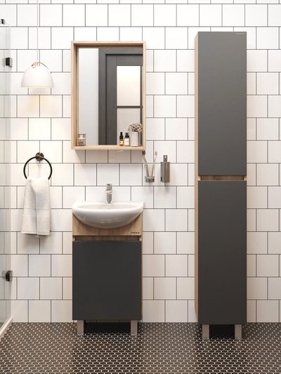 Тумба напольная Onika «Милтон 45», с раковиной Rosa «Уют – 45», цвет серый/дуб сонома