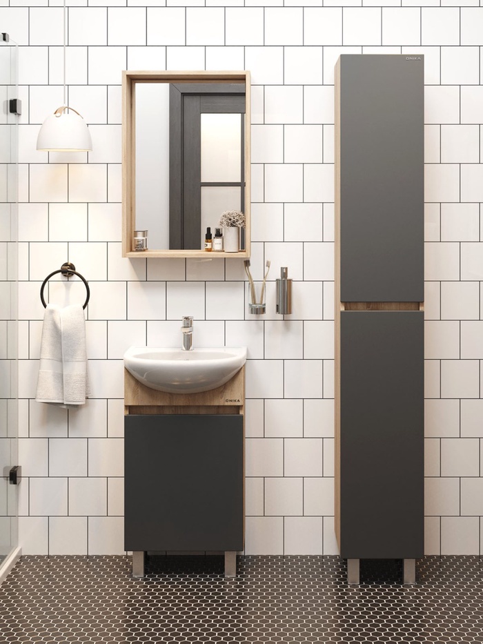 Тумба напольная Onika «Милтон 45», с раковиной Rosa «Уют – 45», цвет серый/дуб сонома - Фото 1