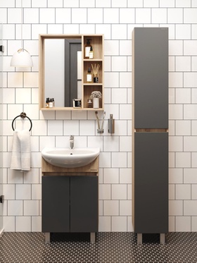 Тумба напольная Onika «Милтон 55», с раковиной Rosa «Уют – 55», цвет серый/дуб сонома