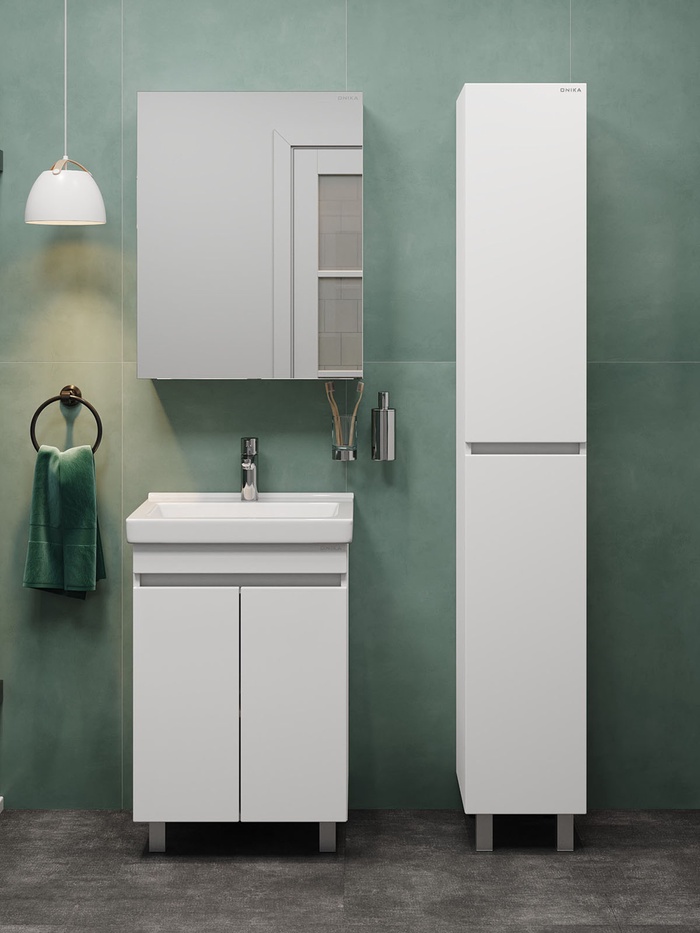 Тумба напольная Onika «Милтон Квадро 55», c раковиной Santeri «Визит 55», цвет белый - Фото 1