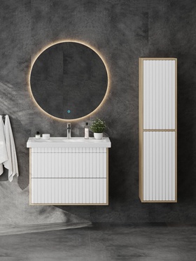 Тумба подвесная Onika «Дайлер 80», c раковиной Kirovit «Фостер 80», цвет белая/дуб сонома