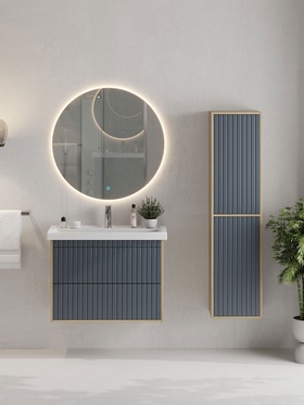 Тумба подвесная Onika «Дайлер 80», c раковиной Kirovit «Фостер 80», цвет графит/дуб сонома