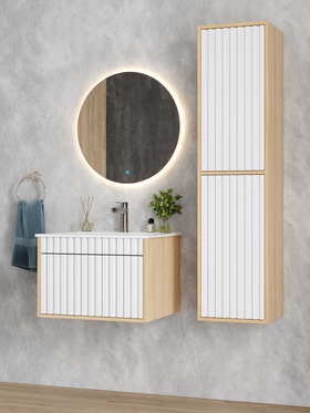 Тумба подвесная Onika «Дайлер 60», c раковиной «Керамин. Бергамо Нова 60», цвет белая/дуб сонома