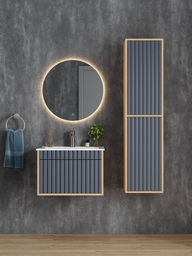 Тумба подвесная Onika «Дайлер 60», c раковиной «Керамин. Бергамо Нова 60», цвет графит/дуб сонома