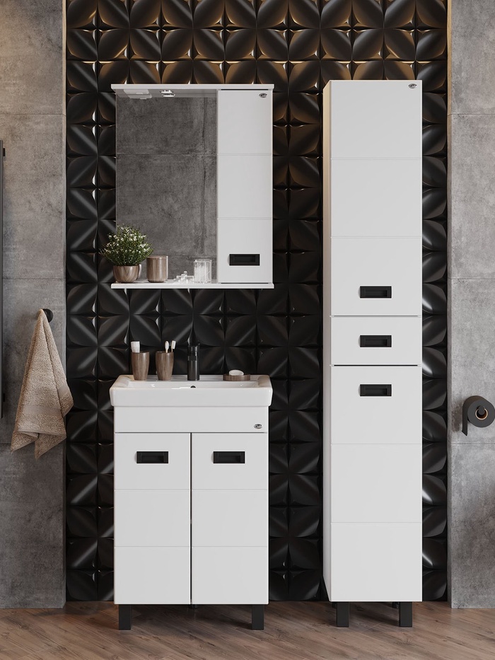 Зеркало – шкаф Onika «Балтика» Black 58, правый, с подсветкой, 580×160×712 мм, цвет белый - Фото 1