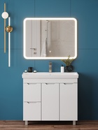 Тумба напольная, Айленд 90 белая, с корзиной 10925558