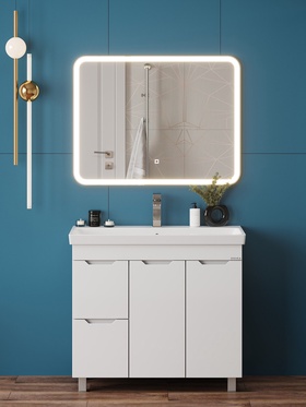 Тумба напольная, Айленд 90 белая, с корзиной 10925558