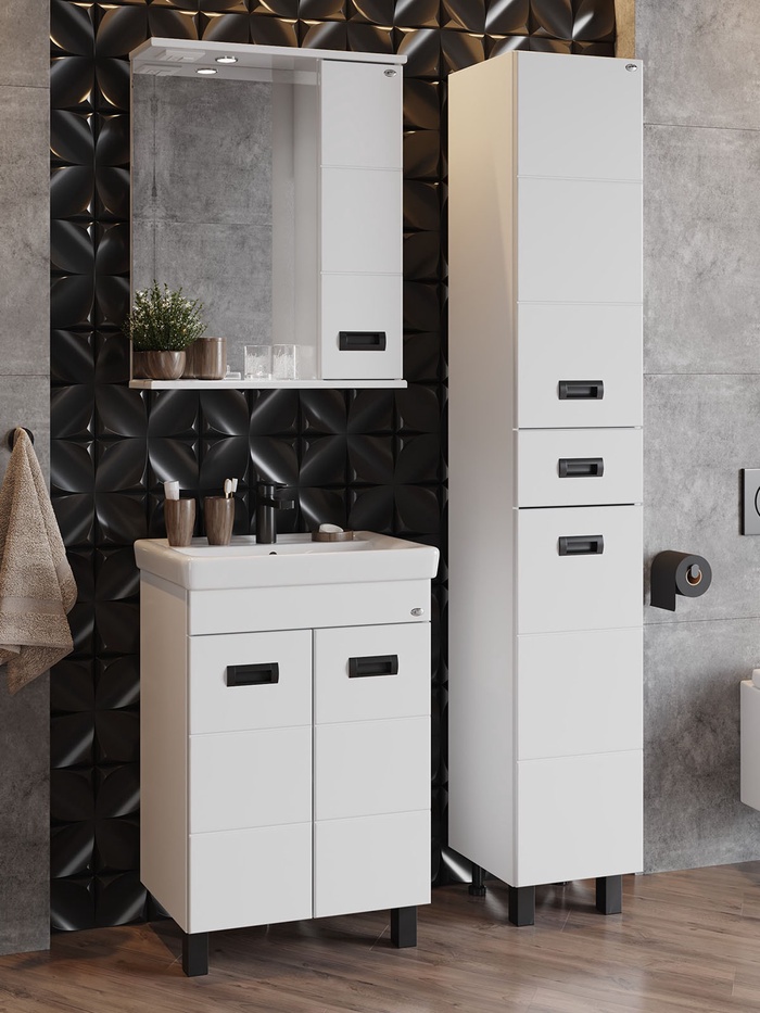 Тумба напольная Onika «Балтика – Квадро» Black 60, c раковиной Santek «Тигода – 60», цвет белый - Фото 1