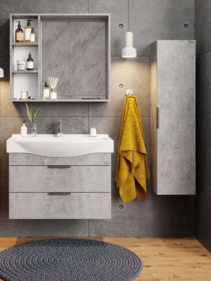 Тумба подвесная Onika «Девис 80», с раковиной Santek «Беверли – 80», цвет бетон чикаго - Фото 1