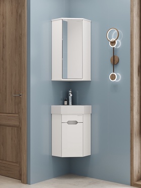 Тумба подвесная Onika Айленд 35 белая, угловая раковина Line Sanita Luxe 10925578