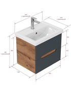 Тумба подвесная Айленд 60 графит/дуб крафт золотой, раковина Фостер-60 Кirovit 10925581