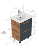 Тумба Айленд 60 напольная, графит/дуб крафт золотой раковина Фостер-60 Кirovit 10925583