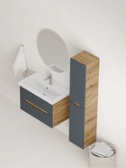 Тумба Айленд 80 подвесная, графит/дуб крафт золотой раковина Фостер 80 Kirovit 10925585