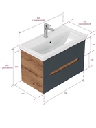 Тумба Айленд 80 подвесная, графит/дуб крафт золотой раковина Фостер 80 Kirovit 10925585