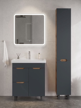 Тумба Айленд 70 напольная, графит/дуб крафт золотой с корзиной, раковина Фостер-70 Кirovit   1092558 10925586