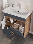 Тумба Айленд 70 напольная, графит/дуб крафт золотой с корзиной, раковина Фостер-70 Кirovit   1092558 10925586