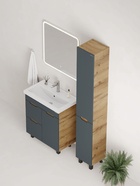 Тумба Айленд 70 напольная, графит/дуб крафт золотой с корзиной, раковина Фостер-70 Кirovit   1092558 10925586