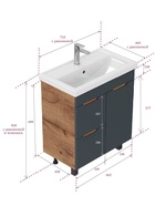 Тумба Айленд 70 напольная, графит/дуб крафт золотой с корзиной, раковина Фостер-70 Кirovit   1092558 10925586