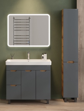 Тумба Айленд 90 напольная, графит/дуб крафт золотой, с корзиной, раковина Адриана 90 Santek   109255 10925587