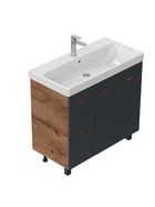 Тумба Айленд 90 напольная, графит/дуб крафт золотой, с корзиной, раковина Адриана 90 Santek   109255 10925587