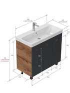 Тумба Айленд 90 напольная, графит/дуб крафт золотой, с корзиной, раковина Адриана 90 Santek   109255 10925587