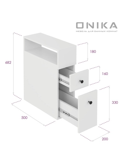 Шкаф – пенал для ванной комнаты Onika «Кроун 20», 200×500×682 мм, цвет белый
