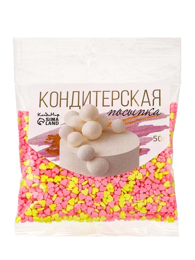 Посыпка кондитерская, «Сердечки неон», мини, розовый, лимонный, 50 г