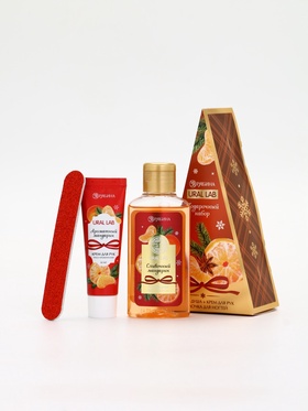Подарочный набор новогодний: гель для душа, крем для рук и пилка для ногтей, аромат мандарин, URAL LAB