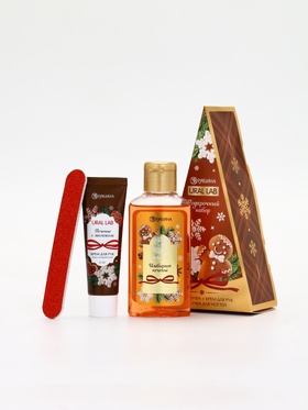 Подарочный набор новогодний: гель для душа, крем для рук и пилка для ногтей, аромат печенье, URAL LAB
