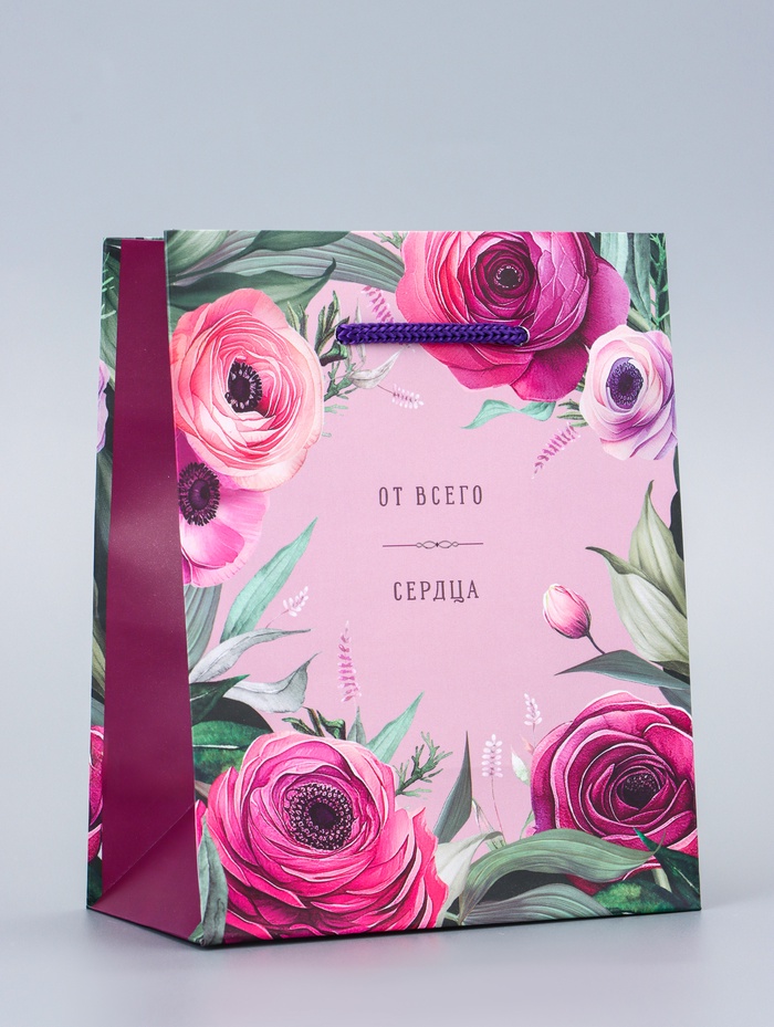 Пакет подарочный ламинированный «От всего сердца» 11.5×14.5×6.5 см - Фото 1