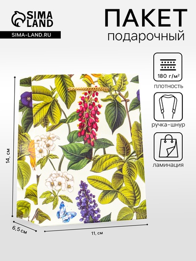 Пакет подарочный ламинированный «Ботанический сад» 11.5×14.5×6.5 см