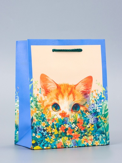Пакет подарочный ламинированный «Котик» 11.5×14.5×6.5 см