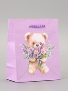 Пакет подарочный ламинированный «Цветы от Мишки» 11.5?14.5?6.5 см (комплект 4 шт) - фото 60174285
