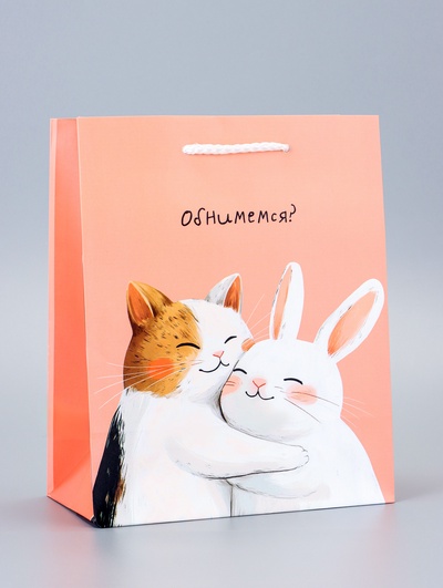 Пакет подарочный ламинированный «Объятия» 18×22.3×10 см