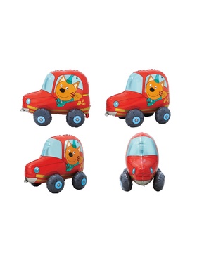 Воздушный шар фольгированный 3D 29" «Три Кота. Компот в машине», только под воздух