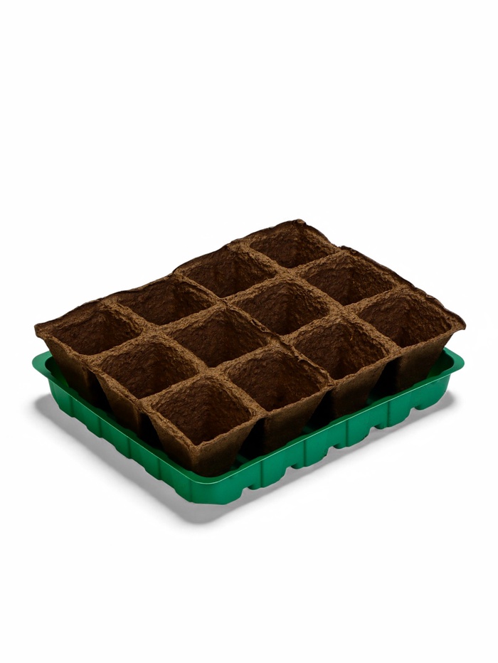 Набор для рассады: торфяная кассета, 12 ячеек по 50 мл, поддон 20×16 см, зелёный, пластик, Экоторф - Фото 1