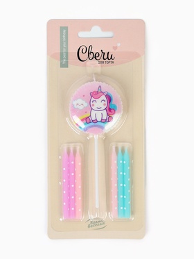 Набор свечей для торта «Нежный единорог», макарунс, 0.5×6 + 6 см, 7 шт.