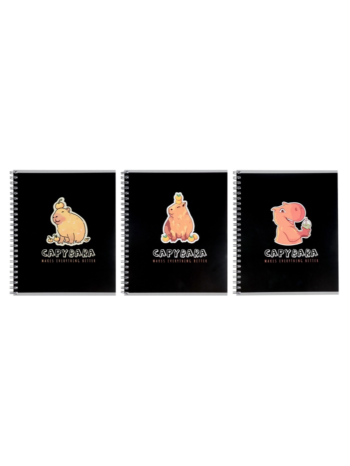 Набор тетрадей Calligrata. Capy, 3 штуки, 80 листов, в клетку, на гребне, обложка из мелованного картона - Фото 1
