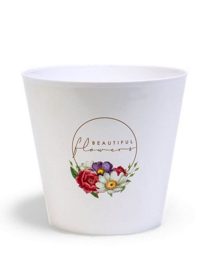 Кашпо для цветов «Цветы», 800 мл, d=12 см, h=11 см, пластиковое, белое - Фото 1