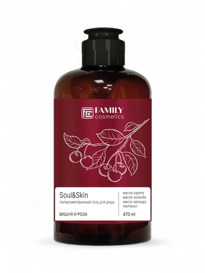 Гель для душа парфюмированный Soul&Skin вишня и роза, 470 мл